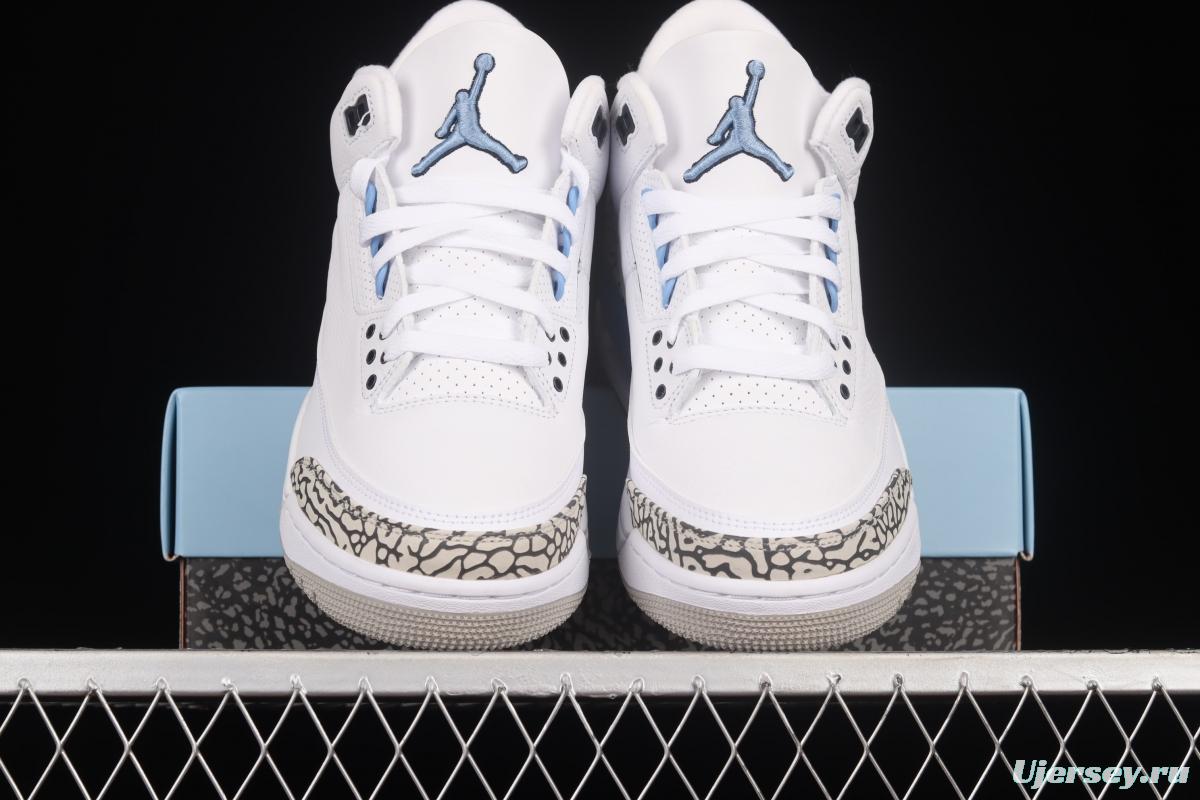 Air Jordan 3 UNC AJ3 Joe 3 North Carolina blue white burst blue crack in the basketball shoes CT8532-104