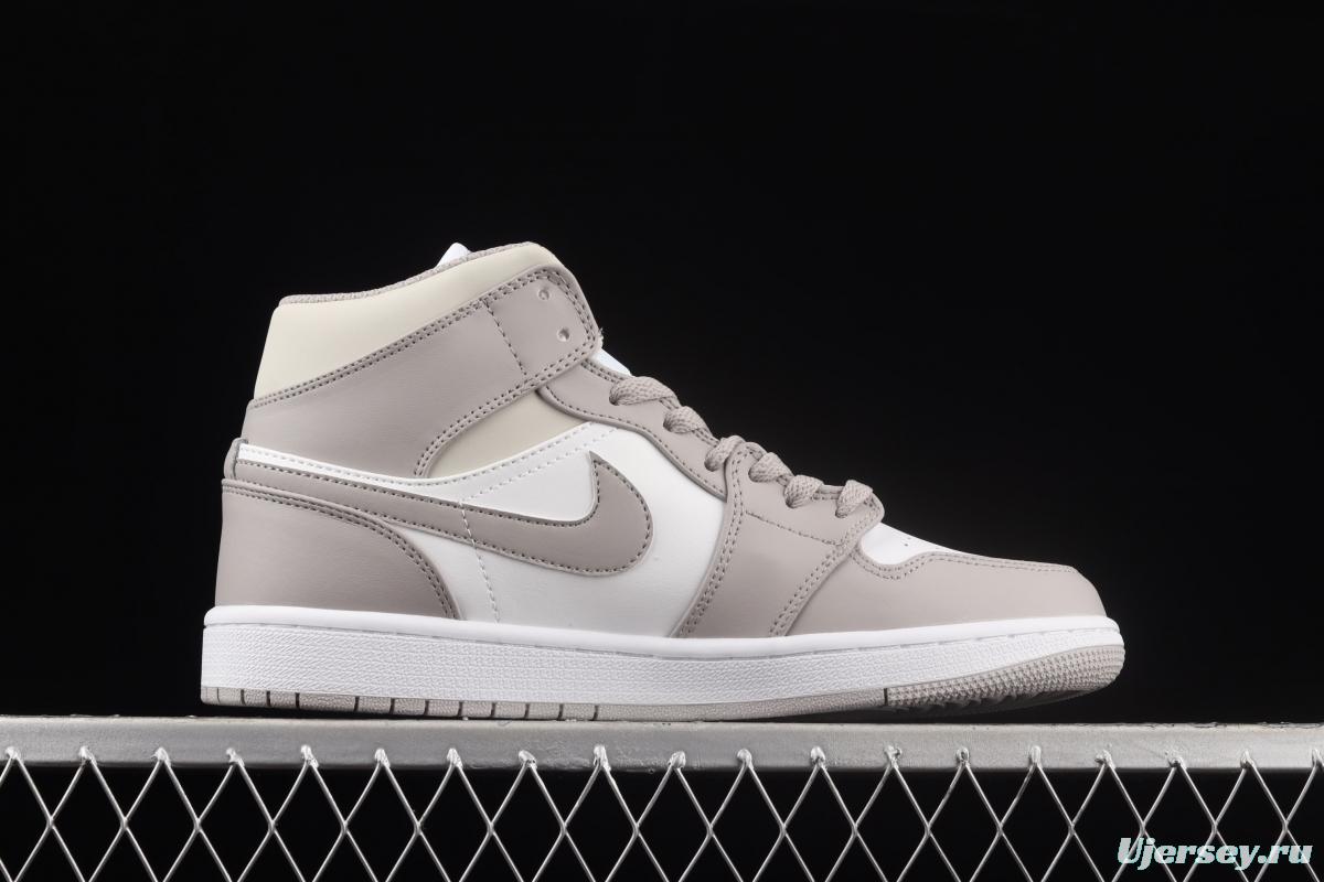Air Jordan 1 Mid grey middle-top basketball shoes of the Central Asian Hemp College 554724-082