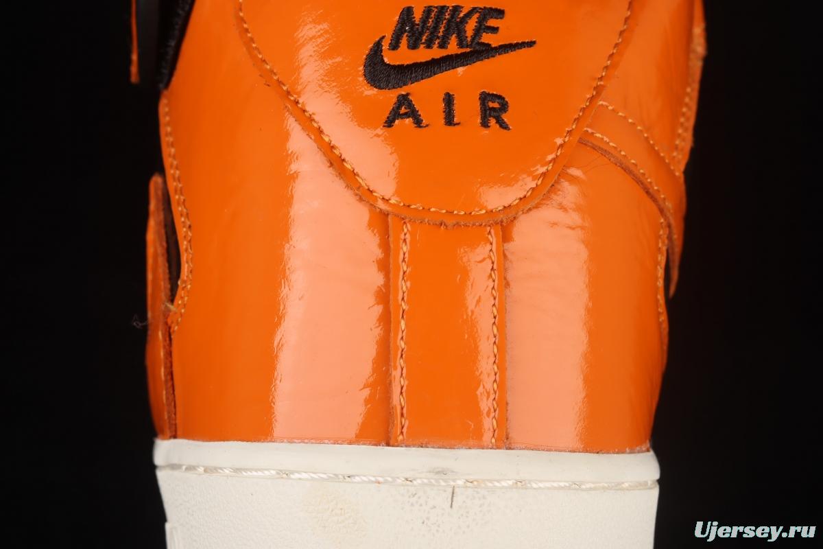 NIKE Air Force 1o07 Mid lacquered leather black orange color counterhook Zhongbang casual board shoes 804609-188
