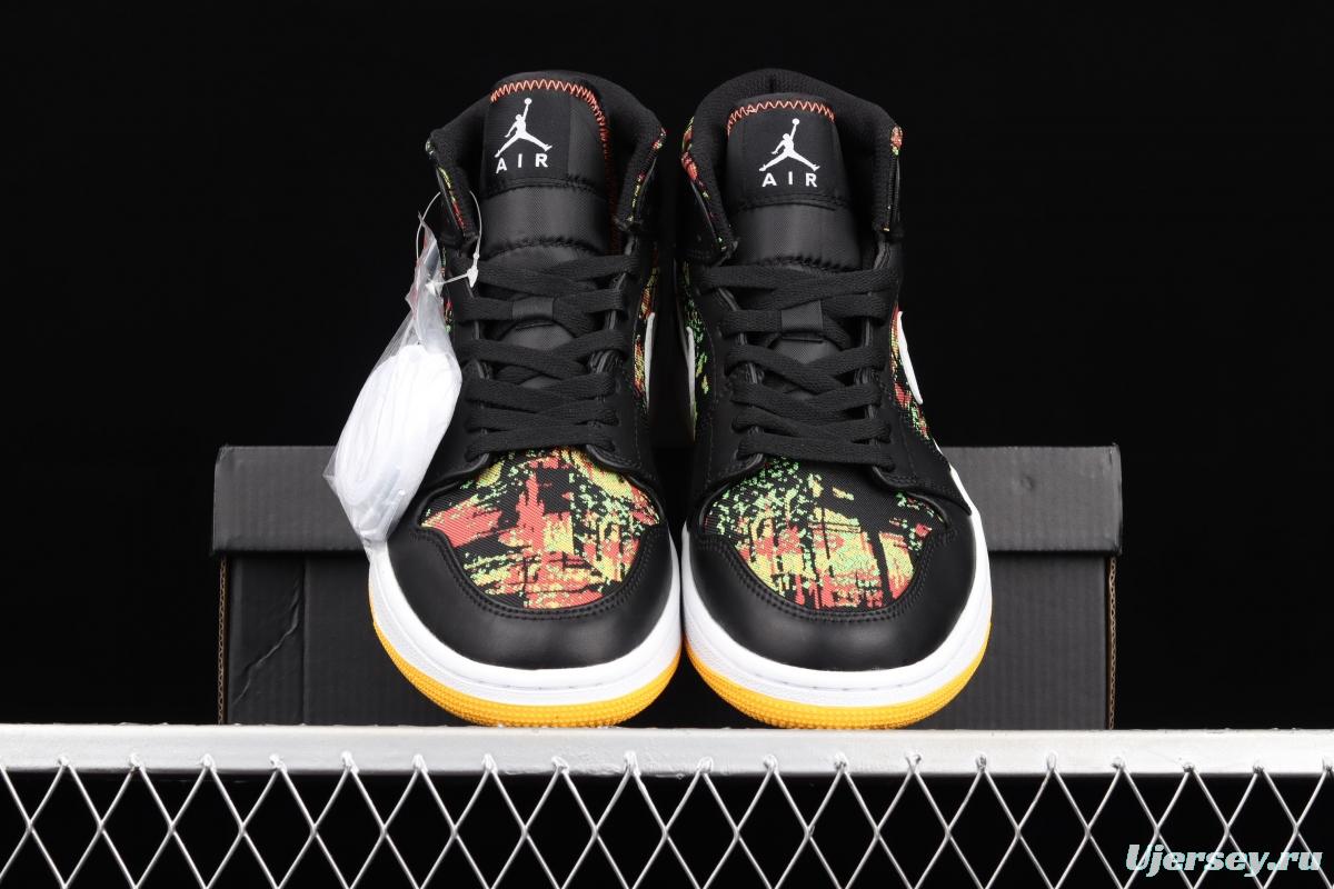 Air Jordan 1 Mid SE flower black Zhongbang basketball shoes 555112-003