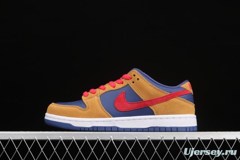 NIKE SB DUNK Low SB shredded backboard dark brown white and yellow color matching fashion leisure board shoes BQ6817-700