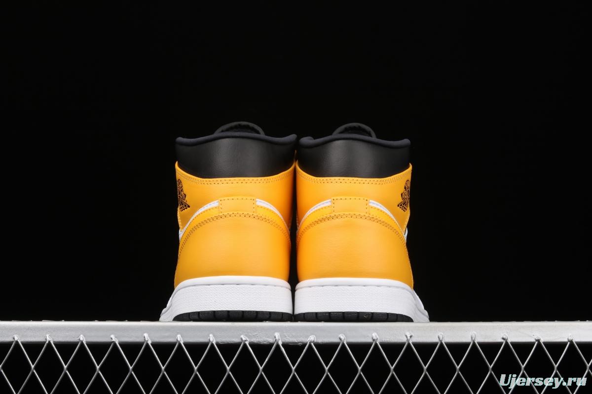 Air Jordan 1 Mid White and Yellow Zhongbang Basketball shoes 554724-170