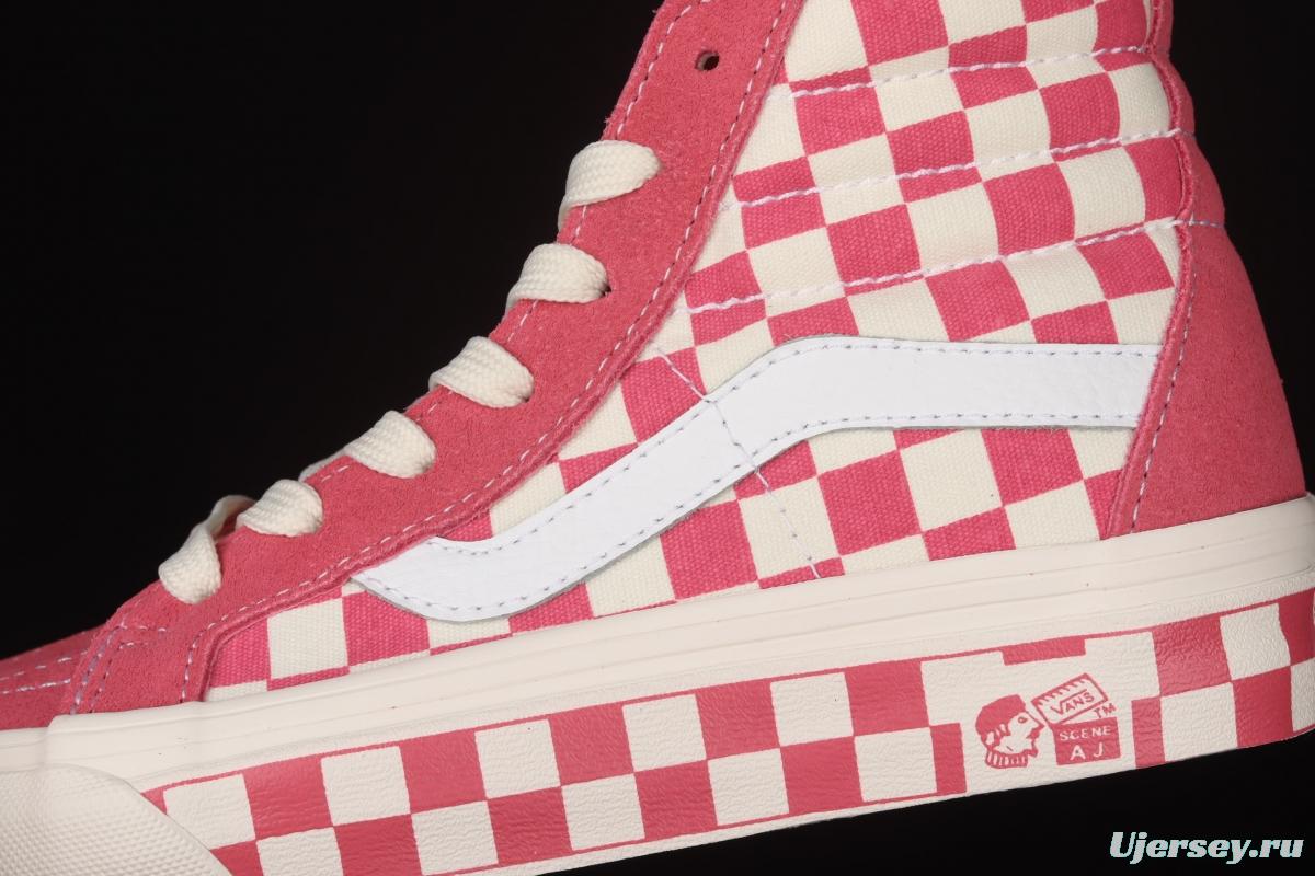 Vans Sk8-Hi Anaheim Pink White Chess Lattice Leisure Board shoes VN0A38GF2U9