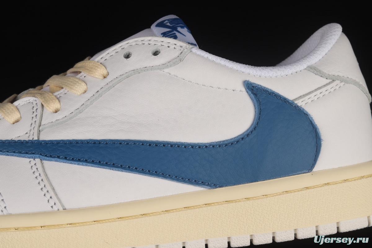 Travis Scott x Air Jordan 1 Low raw rubber white blue inverted low top cultural board shoes CQ3277-100