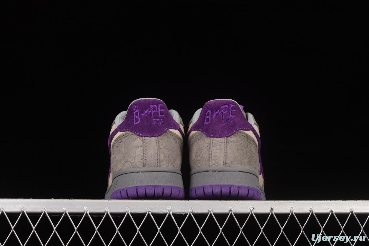 Human MAdidase Bape Sta Sk8 To Nigo trend godfather Nigo brand ape head classic skateboard shoes 1G801009I gray and purple leisure sports shoes