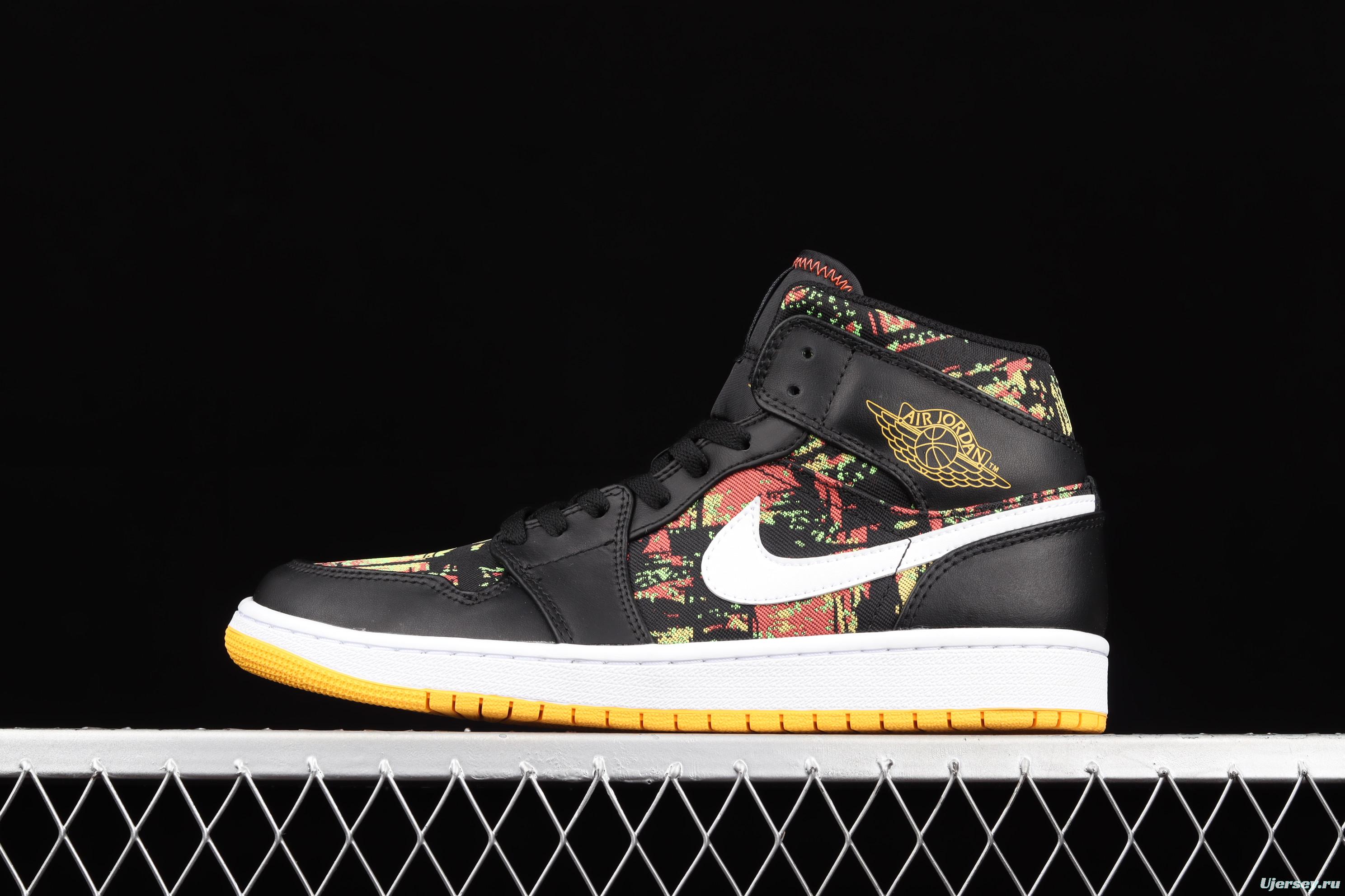 Air Jordan 1 Mid SE flower black Zhongbang basketball shoes 555112-003