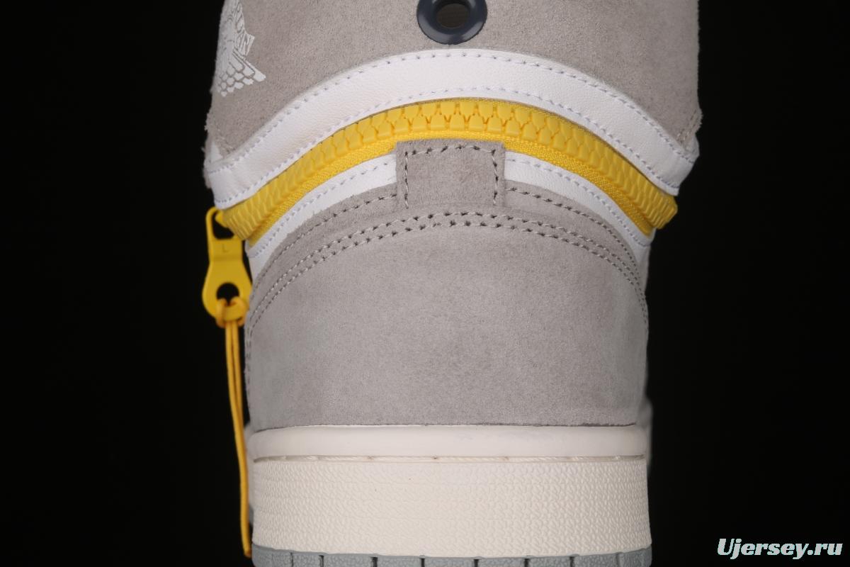 Air Jordan 1 Switch Light Smoke Grey soot zipper J1 high-end cultural basketball shoes CW6576-100