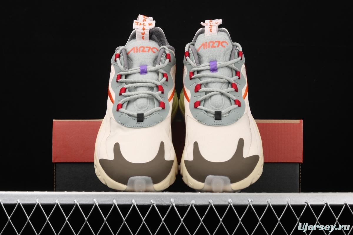 Travis Scott x NIKE Air Max 270React joint style light cream barb white blue orange air cushion running shoes CV2414-200