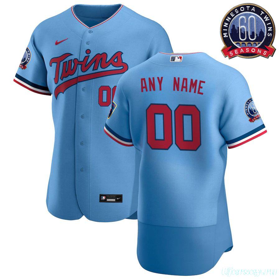 Men's Powder Blue Alternate 2020 Authentic Custom 60th Season Anniversary Patch Team Jersey