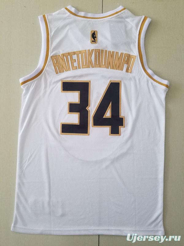 Giannis Antetokounmpo 34 White Golden Edition Jersey