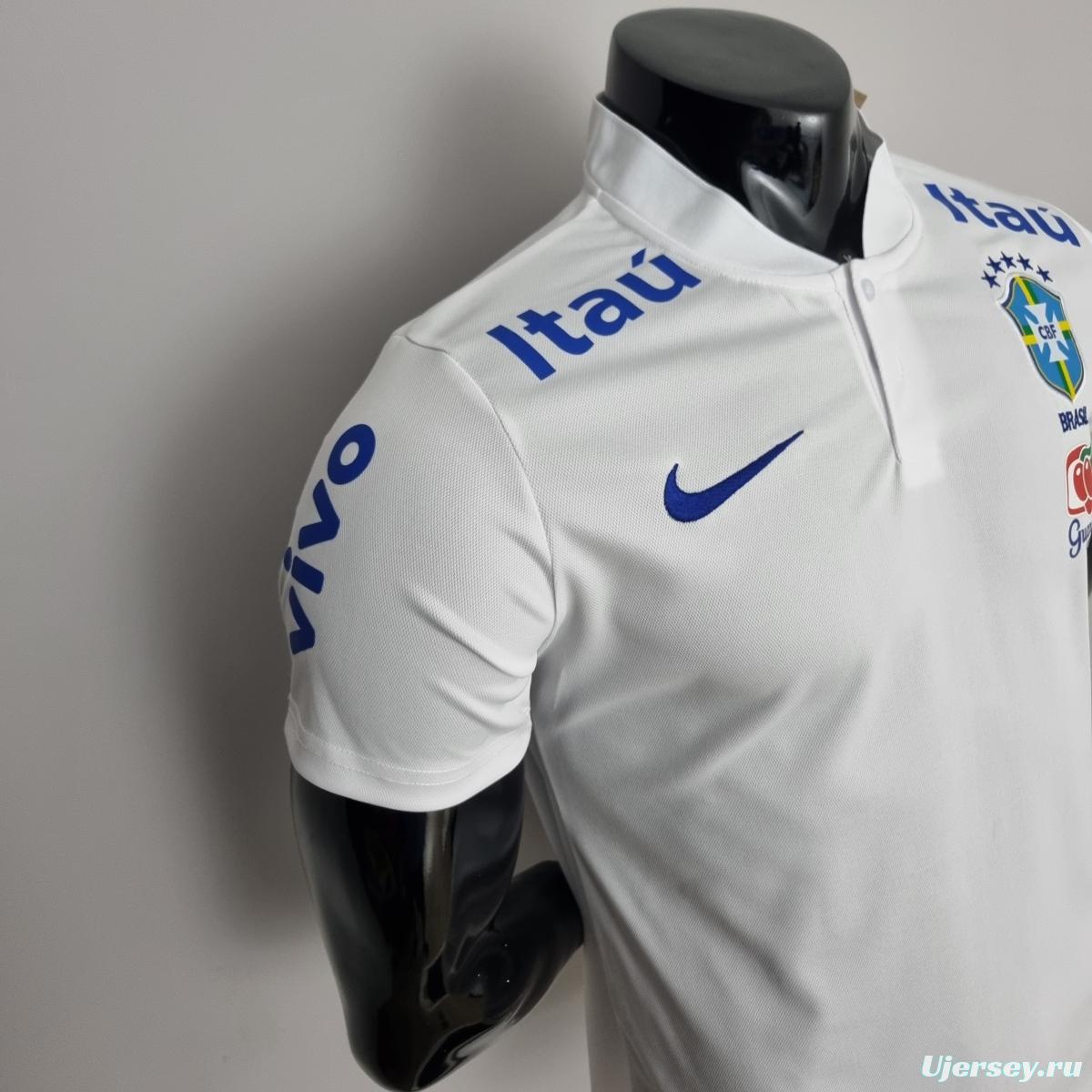 Low Neck POLO Brazil White Soccer Jersey