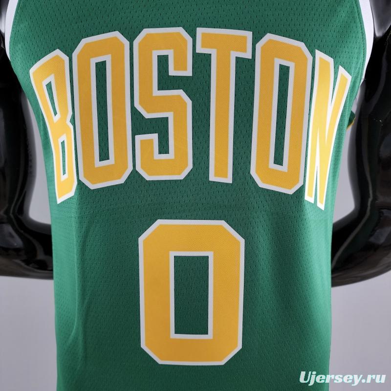 Boston Celtics Tatum #0 Green Gold NBA Jersey