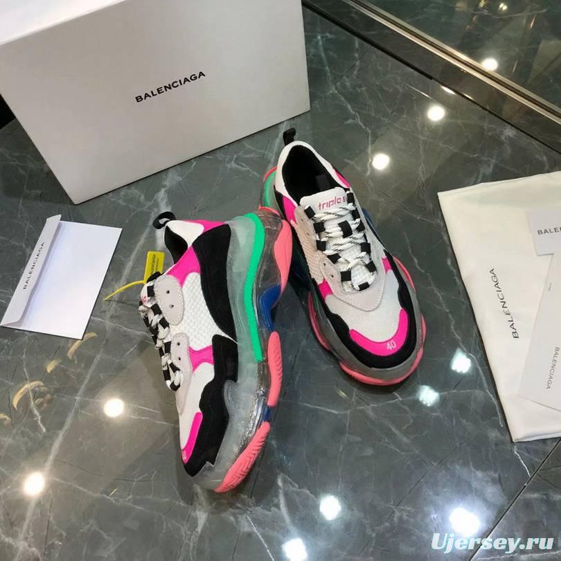 Men/Women Balenciaga Triple S MutiColor Clear Sole Black/Pink Sneaker Item 6380380