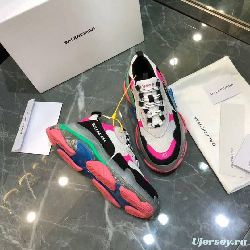 Men/Women Balenciaga Triple S MutiColor Clear Sole Black/Pink Sneaker Item 6380380