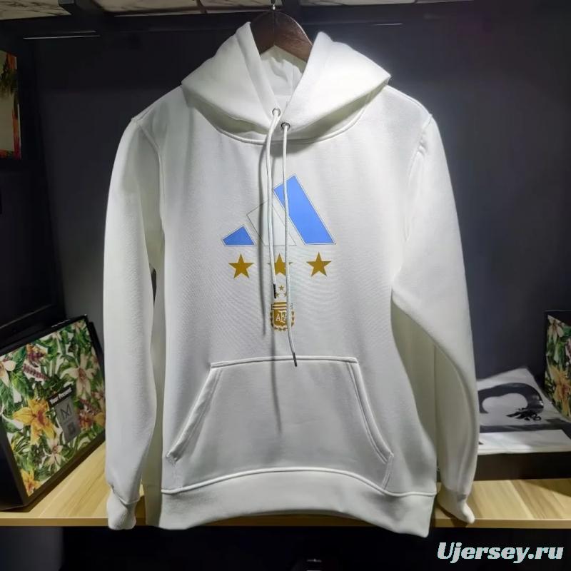 3 Stars Argentina Messi White Hoodie