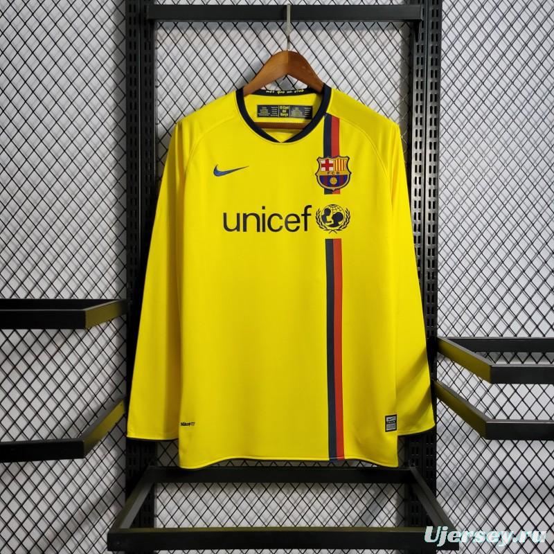 Long Sleeve Retro 08/09 Barcelona Away Yellow Jersey