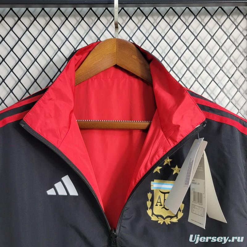 2023 Reversible 3-star Argentina Red/Black Windbreaker