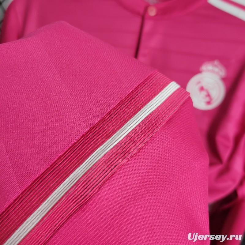 Retro 14-15 Long Sleeve Real Madrid Away Pink Jersey