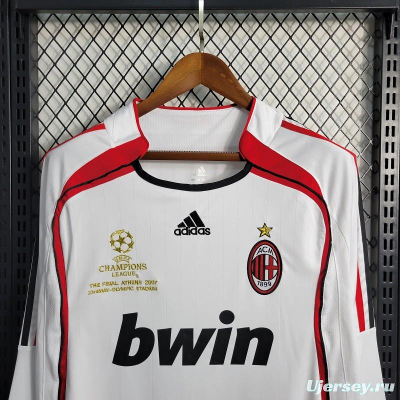 Retro Long Sleeve 2006-07 AC Milan Away White Jersey