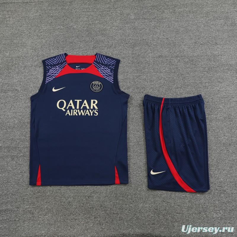 23-24 PSG Navy Vest Jersey+Shorts