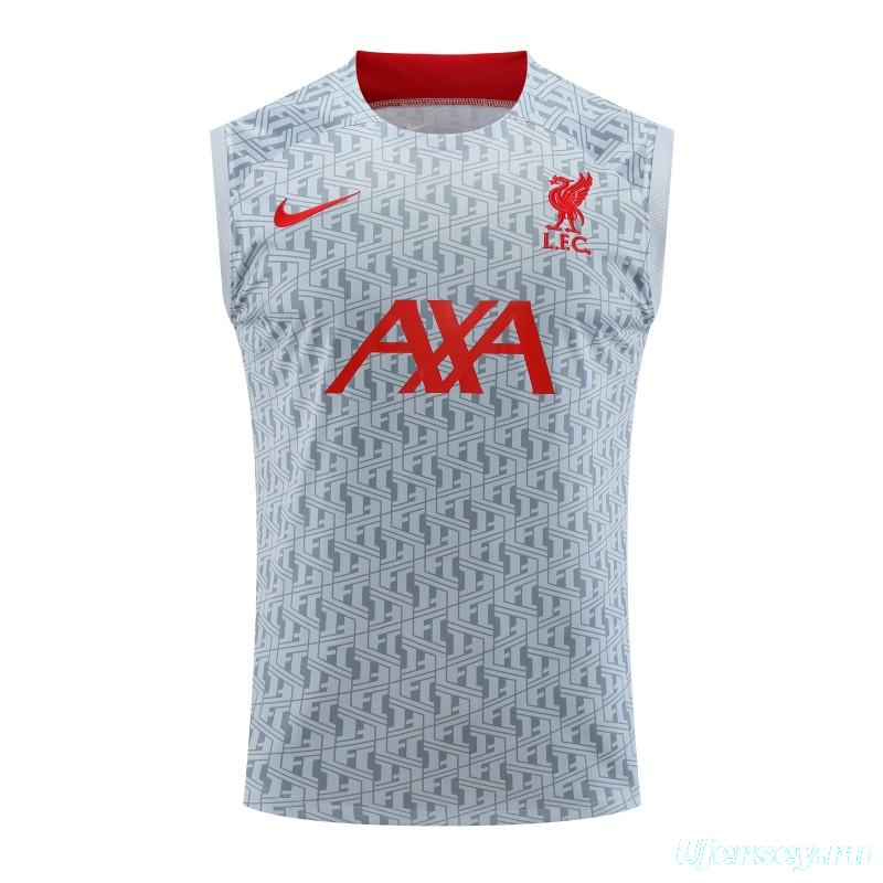 23-24 Liverpool White/Grey Grid Vest Jersey+Shorts