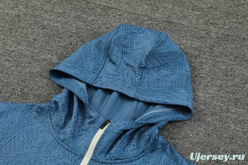 23/24 Olympique Marseille Blue Half Zipper Hoodie Jacket +Pants