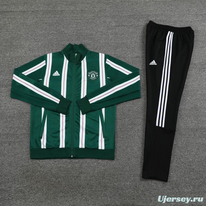 23/24 Manchester United Green White Stripe Full Zipper Jacket+Pants