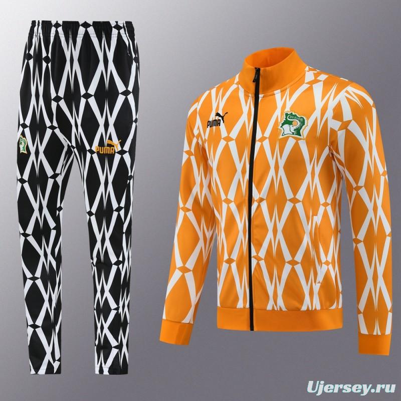 2024 Ivory Coast Orange Full Zipper Jacket+Pants