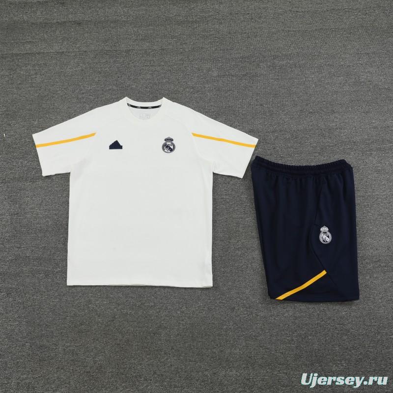 23/24 Real Madrid White Cotton Short Sleeve Jersey+Shorts