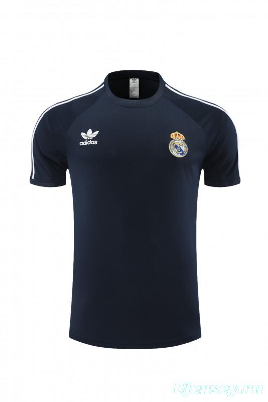 23/24 Adidas Originals Real Madrid Navy Cotton Short Sleeve Jersey+Shorts