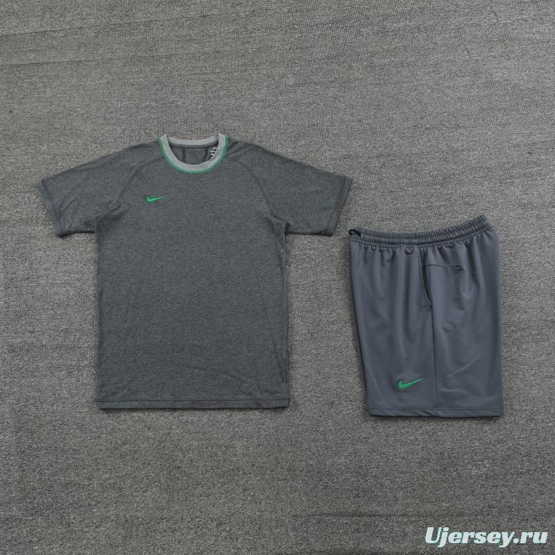 2024 Nike Grey/Green Cotton Short Sleeve Jersey+Shorts