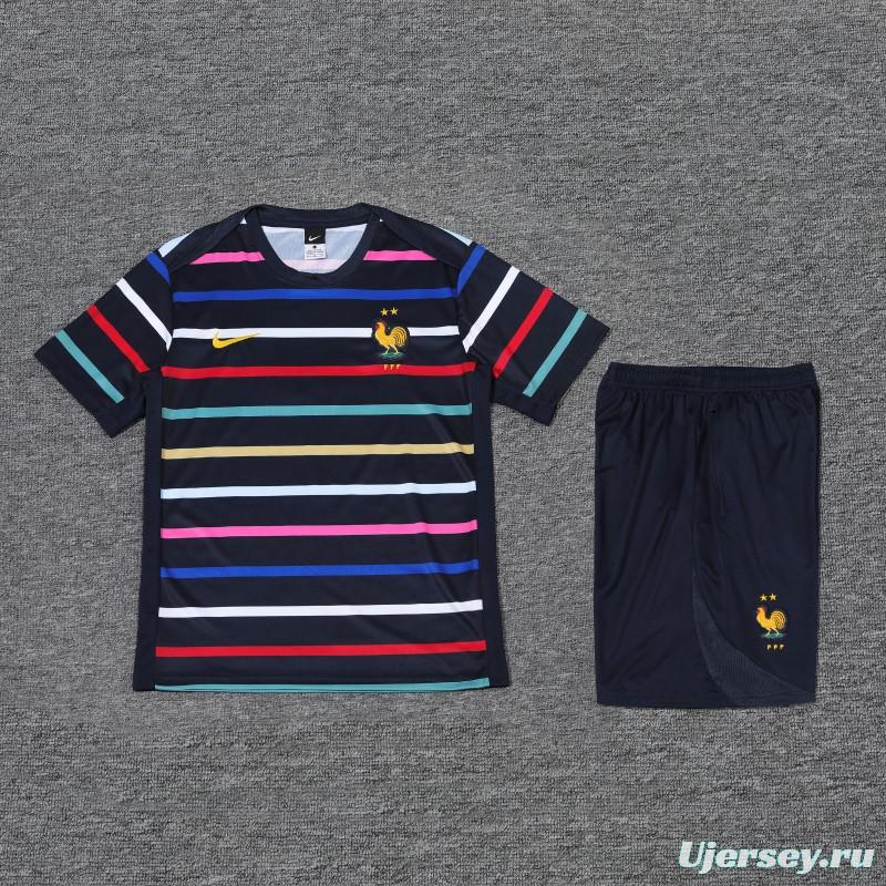 2024 France Navy Stripe Short Sleeve Jersey+Shorts