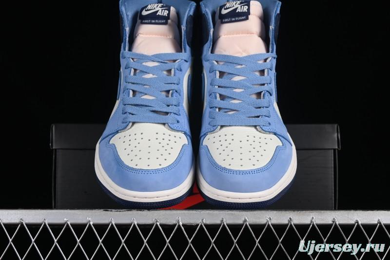 Nike Air Jordan 1 High OG "First in Flight" Basketball Shoes with UNC Blue and Yellow Accents - FD2596-400