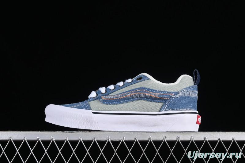 Vans Classics Knu Skool Washed Denim Distressed Vintage Chunky Tongue Skate Shoes - VN0009QCBLK