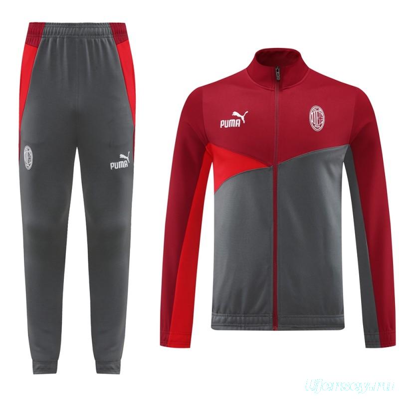 24/25 AC Milan Red/Grey Full Zipper Jacket +Long Pants