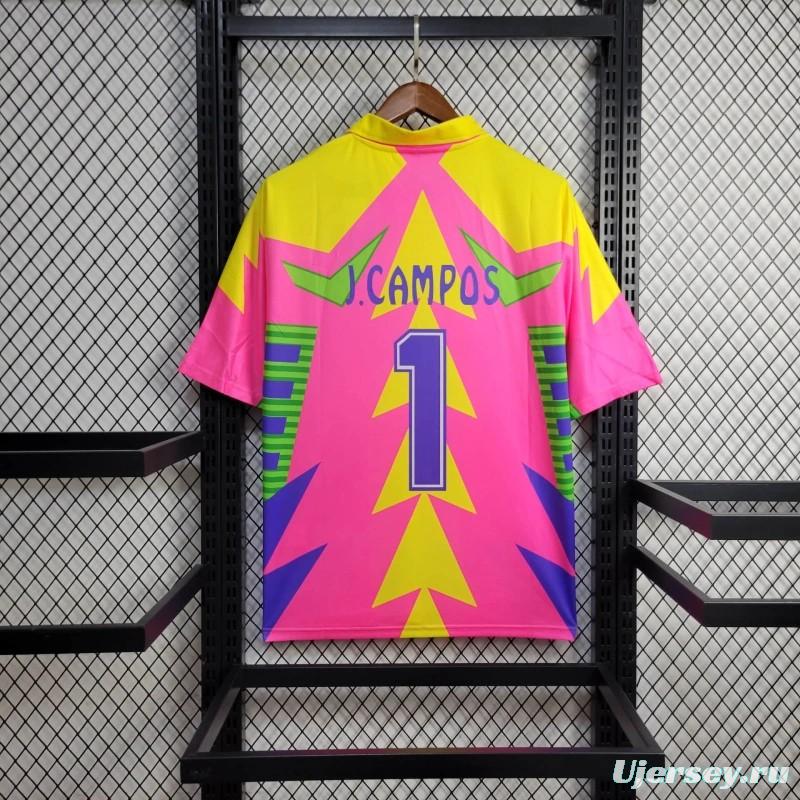 Retro 1998 Mexico Goalkeeper CAMPOS 1 WORLD CUP CAMPOS 1 Home Pink Jersey