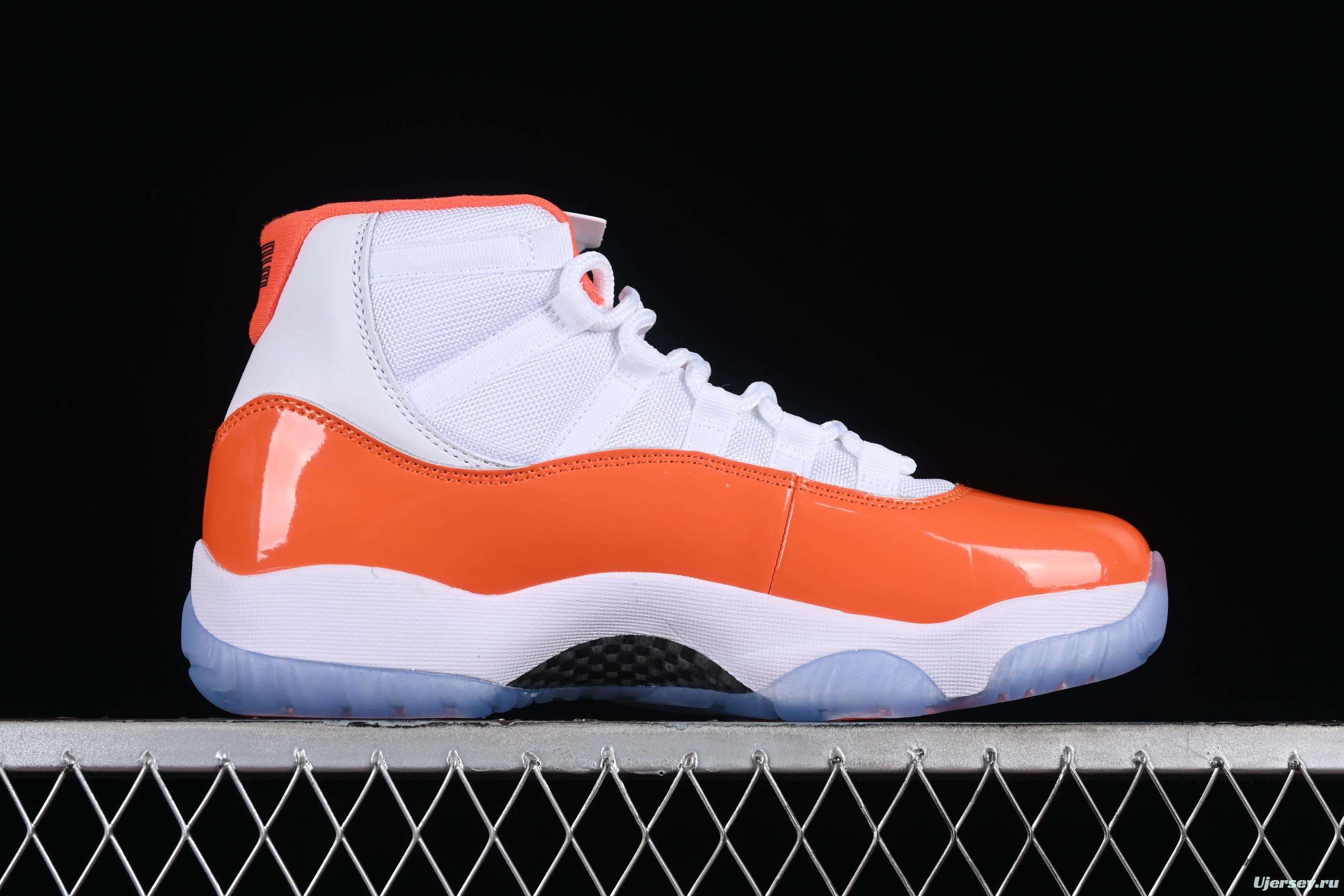 Nike Air Jordan 11 Retro Basketball Shoes with White Orange Design - 378037-002