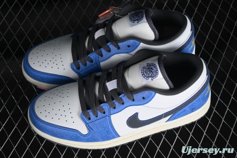 Nike Air Jordan 1 Low Flight Vintage Retro Sneakers in White and Blue - FV8439-104