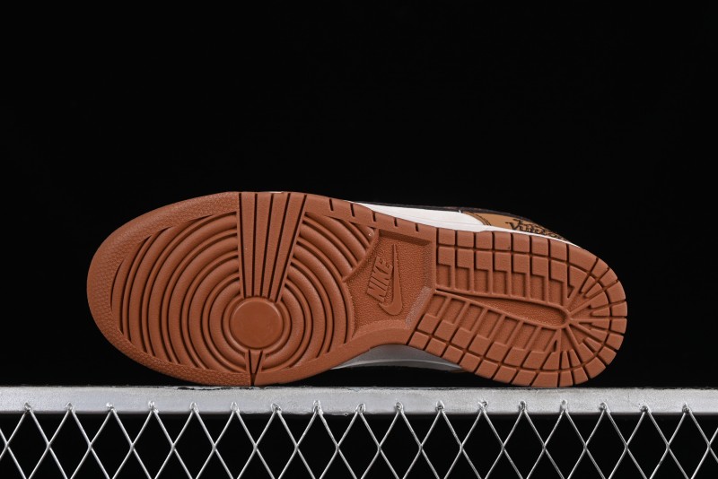 Nike SB Dunk Low LV Collaboration - Brown Black Monogram Anniversary High-End Custom Low-Top Casual Skate Shoes - DQ1098-342