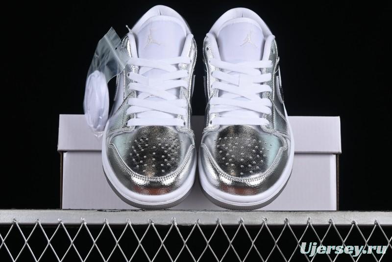 Nike Air Jordan 1 Low "Metallic Silver" Casual Sneakers with Metallic Accents - FN5030-001