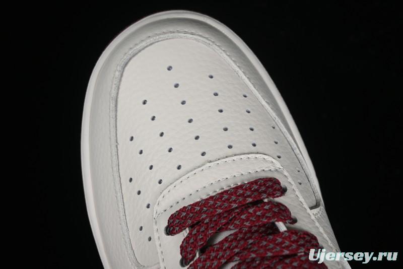 Nike Air Force 1 '07 Low "NIKE" Triple Swoosh Series White Wine Red Classic Casual Sneakers - TV2306-258