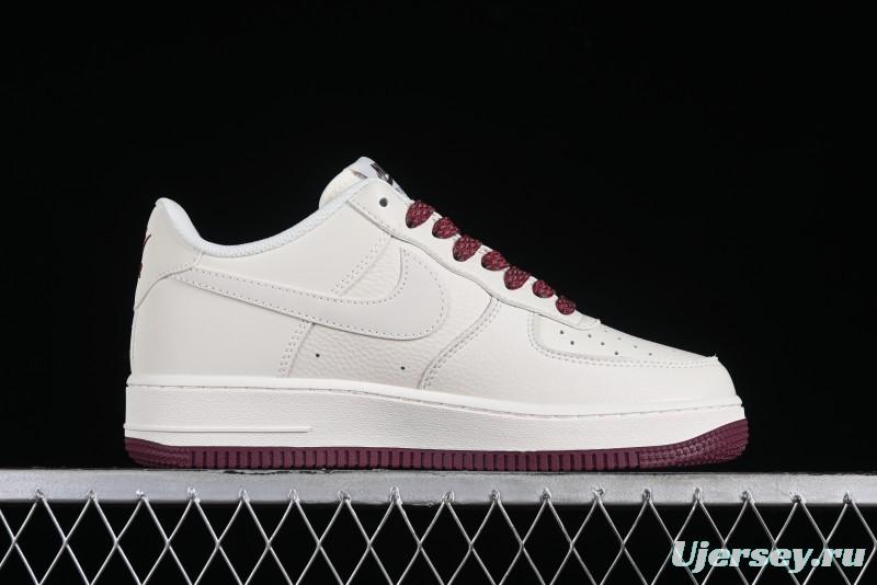 Nike Air Force 1 '07 Low "NIKE" Triple Swoosh Series White Wine Red Classic Casual Sneakers - TV2306-258