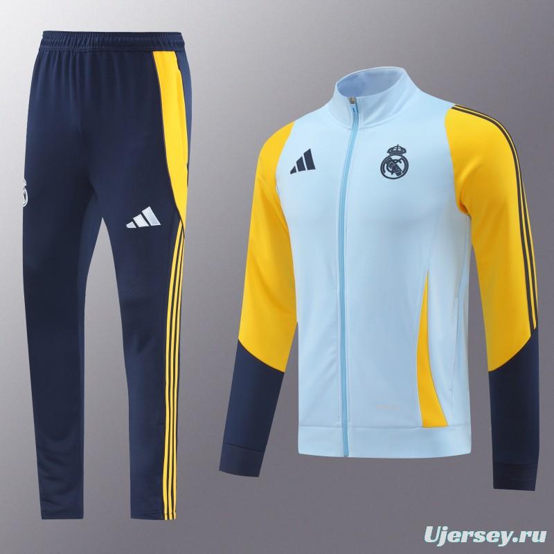 24/25 Real Madrid Light Blue/Yellow Full Zipper Jacket +Long Pants