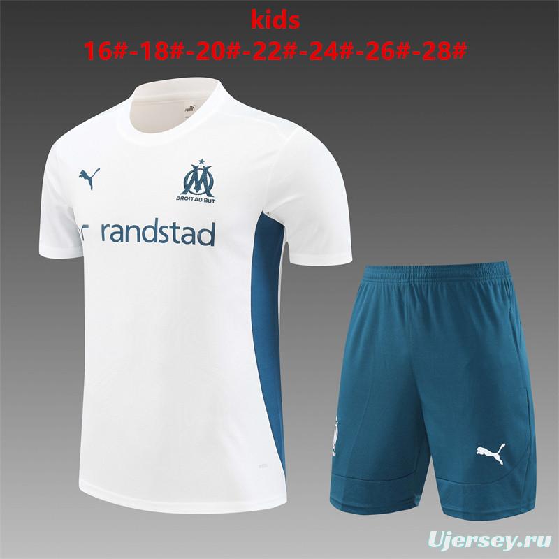 24/25 Kids Olympique Marseille White Short Sleeve Jersey+Shorts