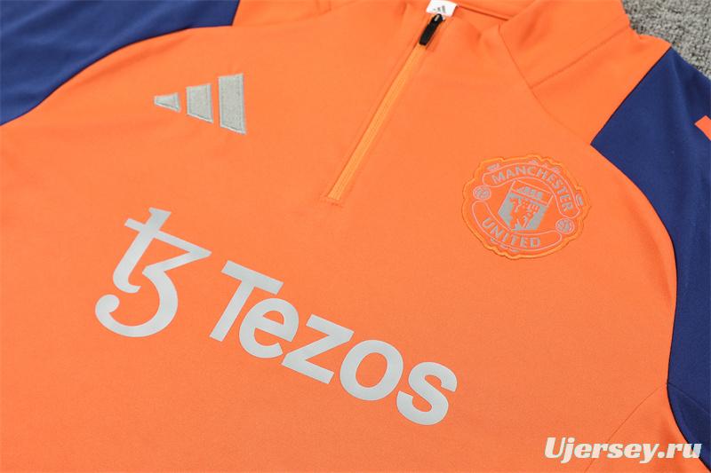 24/25 Manchester United Orange Half Zipper Jacket+Long Pants