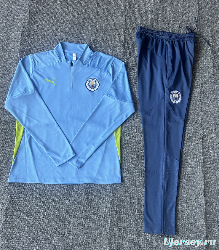 24/25 Kids Manchester City Sky Blue Half Zipper Jacket+Long Pants