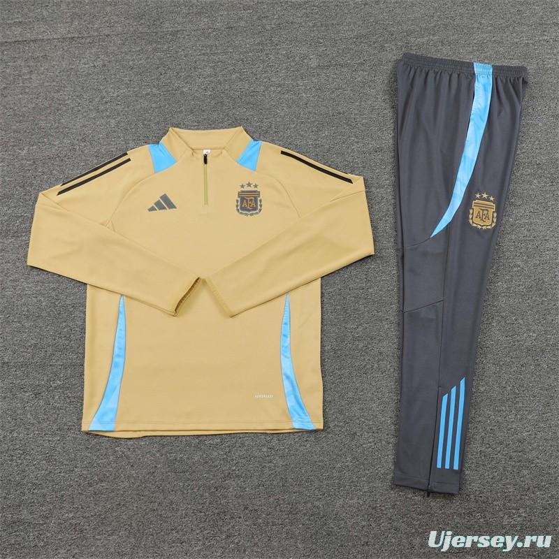 2024 Argentina Golden Half Zipper Jacket+Long Pants