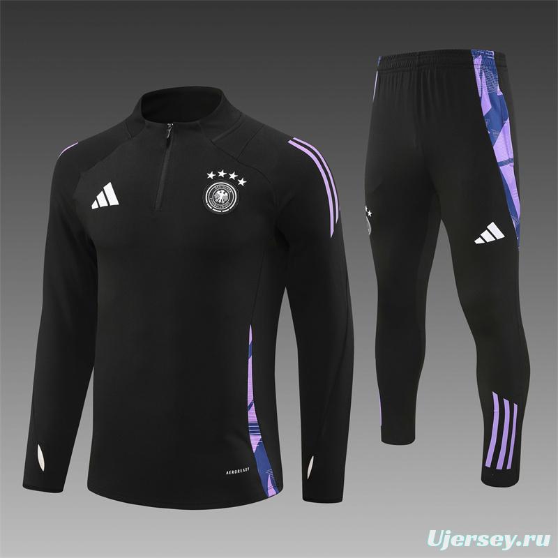 2024 Germany Black Half Zipper Jacket+Long Pants