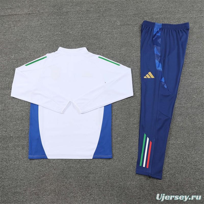 2024 Italy White Half Zipper Jacket+Long Pants