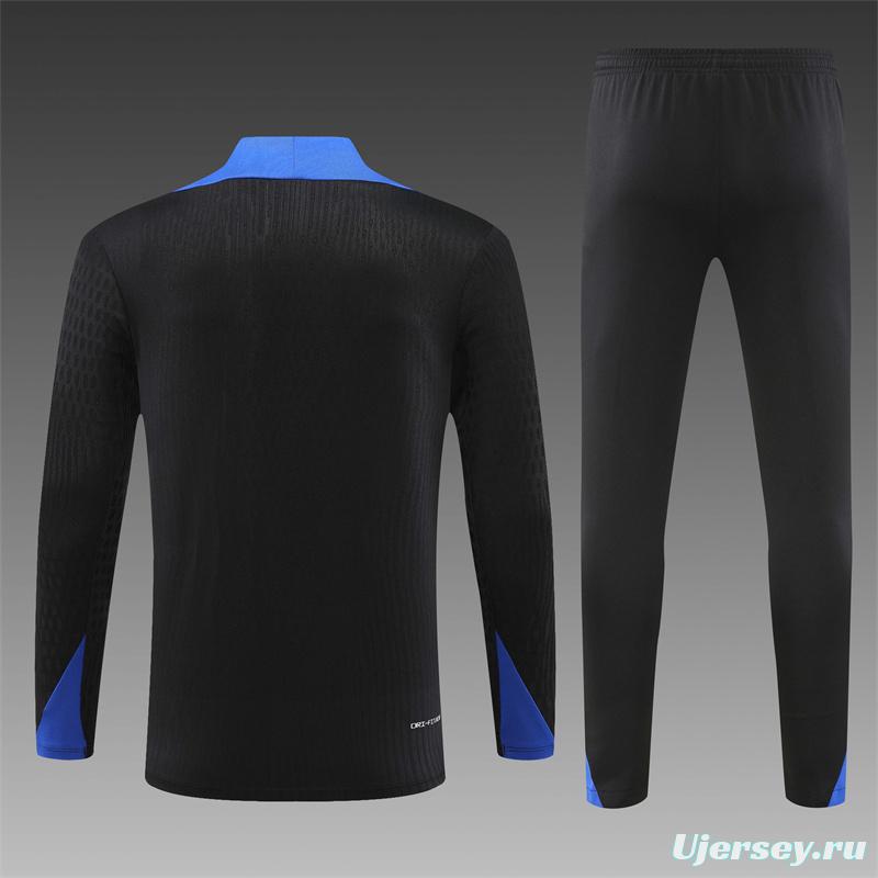 Player Version 2024 France Black Half Zipper Jacket+Long Pants